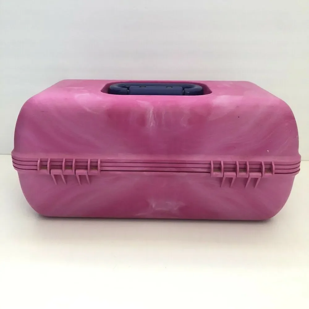 Vintage Caboodles Pink Marble Purple Storage Makeup Cosmetic Train Case 2620